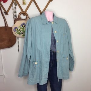 Vtg Chaus Blue Linen Barn Jacket Lagenlook Large
